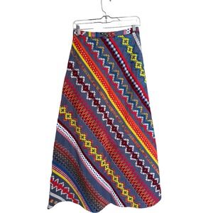 Tory Burch Blue Multi Color Embroidered Ribbon Patchwork Maxi Skirt Size 0